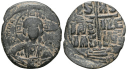 Byzantine Anonymous. Class B. Romanus III. AE, Follis (Bronze) Constantinople. Anonymous. Class B. 1028-1034 AD Obv: + EMM[A NOVHΛ] / IC X[C], Bust of...