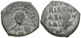 Byzantine Basil II and Constantine VIII (976-1028) Class A2 anonymous AE follis (Bronze) Constantinople Obv: +EMMANOVHA legend around with IC-XC acros...