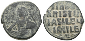 Byzantine Basil II and Constantine VIII (976-1028) Class A2 anonymous AE follis (Bronze) Constantinople Obv: +EMMANOVHA legend around with IC-XC acros...