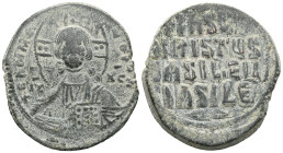 Byzantine Basil II and Constantine VIII (976-1028) Class A2 anonymous AE follis (Bronze) Constantinople Obv: +EMMANOVHA legend around with IC-XC acros...