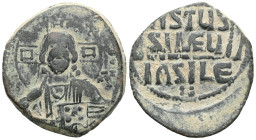 Byzantine Basil II and Constantine VIII (976-1028) Class A2 anonymous AE follis (Bronze) Constantinople Obv: +EMMANOVHA legend around with IC-XC acros...