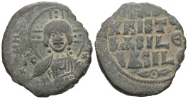 Byzantine Basil II and Constantine VIII (976-1028) Class A2 anonymous AE follis (Bronze) Constantinople Obv: +EMMANOVHA legend around with IC-XC acros...