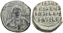 Byzantine Basil II and Constantine VIII (976-1028) Class A2 anonymous AE follis (Bronze) Constantinople Obv: +EMMANOVHA legend around with IC-XC acros...