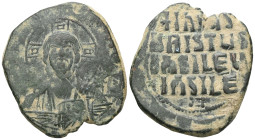 Byzantine Basil II and Constantine VIII (976-1028) Class A2 anonymous AE follis (Bronze) Constantinople Obv: +EMMANOVHA legend around with IC-XC acros...