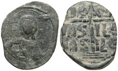 Byzantine Basil II and Constantine VIII (976-1028) Class A2 anonymous AE follis (Bronze) Constantinople Obv: +EMMANOVHA legend around with IC-XC acros...