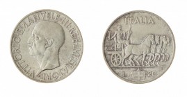 Vittorio Emanuele III (1900-1946) 
20 Lire Quadriga 1936 - Zecca: Roma - Diritto: effigie del Re a sinistra - Rovescio: l’Italia seduta con fascio e ...