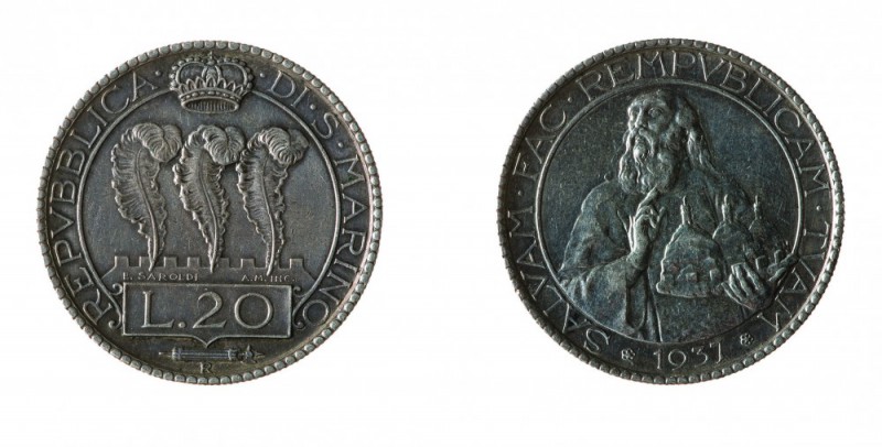 San Marino 
Vecchia monetazione (1864-1938) - 20 Lire 1937 - Zecca: Roma - Diri...