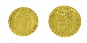 Francia 
Luigi XIV (1643-1715) - Mezzo Luigi “à l’écu” 1690 - Zecca: Lione - Diritto: testa del Re a destra - Rovescio: stemma coronato - gr. 3,36 (F...