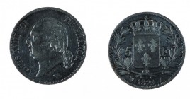 Francia 
Luigi XVIII (1815-1824) - 5 Franchi 1821 - Zecca: Parigi - Diritto: effigie del Re a sinistra - Rovescio: stemma coronato entro due rami di ...