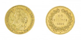 Francia 
Luigi Filippo I (1830-1848) - 40 Franchi 1834 - Zecca: Parigi - Diritto: effigie del Re a sinistra - Rovescio: valore e data entro due rami ...