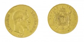 Francia 
Napoleone III (1852-1870) - 100 Franchi 1859 - Zecca: Parigi - Diritto: effigie di Napoleone III a destra - Rovescio: stemma napoleonico ent...