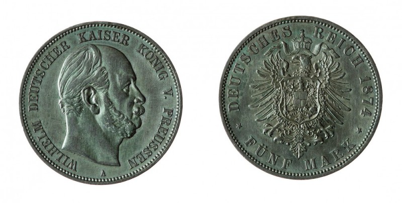 Germania 
Preussen - Wilhelm I (1861-1888) - 5 Marchi 1874 - Zecca: Berlino - D...