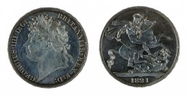 Gran Bretagna 
George IV (1820-1830) - Crown 1821 - Zecca: Londra - Diritto: effigie laureata del Re a sinistra - Rovescio: San Giorgio a cavallo tra...