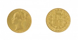 Gran Bretagna 
Victoria (1837-1901) - Sovereign 1844 - Zecca: Londra - Diritto: effigie della Regina a sinistra - Rovescio: stemma coronato - Non com...