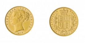Gran Bretagna 
Victoria (1837-1901) - Sovereign 1863 - Zecca: Londra - Diritto: effigie della Regina a sinistra - Rovescio: stemma coronato - Di alta...