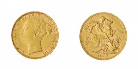 Gran Bretagna 
Victoria (1837-1901) - Sovereign 1885 - Zecca: Londra - Diritto: effigie della Regina a sinistra - Rovescio: San Giorgio a cavallo tra...