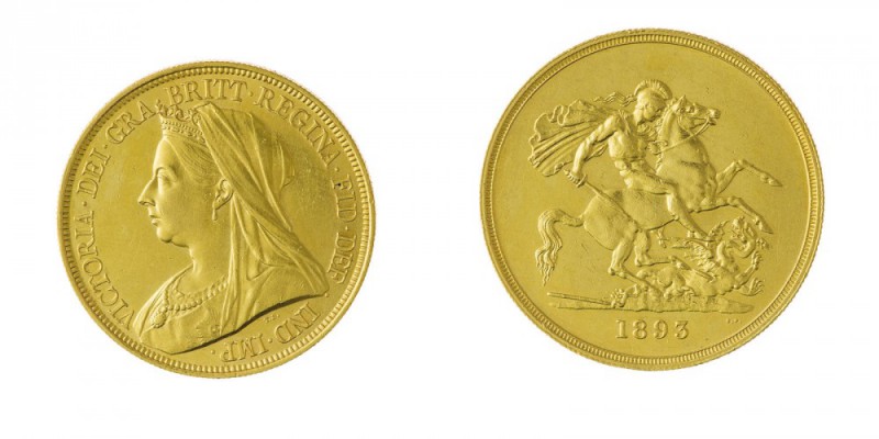Gran Bretagna 
Victoria (1837-1901) - 5 Pounds 1893 - Zecca: Londra - Diritto: ...