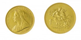 Gran Bretagna 
Victoria (1837-1901) - 5 Pounds 1893 - Zecca: Londra - Diritto: busto velato della Regina a sinistra - Rovescio: San Giorgio a cavallo...