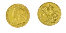 Gran Bretagna 
Victoria (1836-1901) - Proof Sovereign 1893 - Zecca: Londra - Diritto: busto velato della Regina a sinistra - Rovescio: San Giorgio a ...
