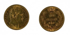 Serbia 
Milan Obrenovich IV (1868-1889) - 10 Dinari 1882 - Zecca: Vienna - Diritto: effigie del Re a destra - Rovescio: valore e data sormontati da u...