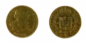 Spagna 
Carlo III (1759-1788) - 8 Escudos 1788 - Zecca: Siviglia - Diritto: effigie del Re a destra - Rovescio: stemma coronato e circondato dal Coll...