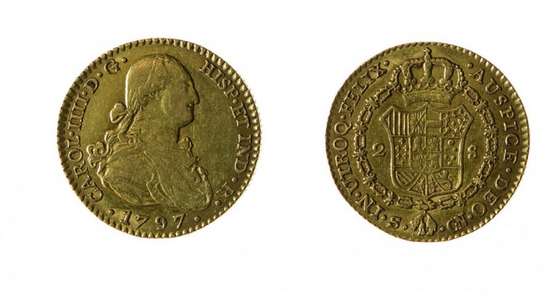 Spagna 
Carlo IV (1788-1808) - 2 Escudos 1797 - Zecca: Siviglia - Diritto: effi...