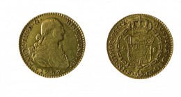 Spagna 
Carlo IV (1788-1808) - 2 Escudos 1797 - Zecca: Siviglia - Diritto: effigie del Re a destra - Rovescio: stemma coronato e circondato dal Colla...