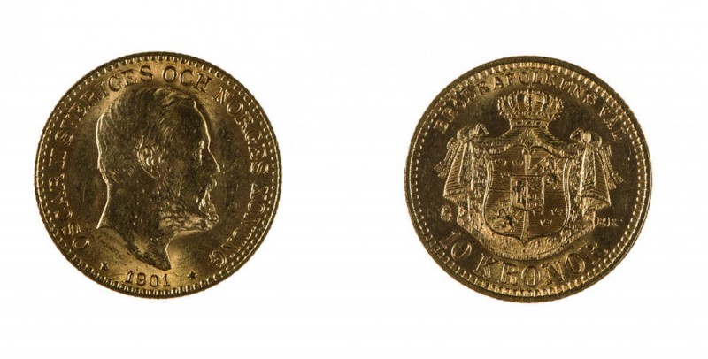 Svezia 
Oscar II (1872-1907) - 10 Kronor 1901 - Zecca: Stoccolma - Diritto: eff...