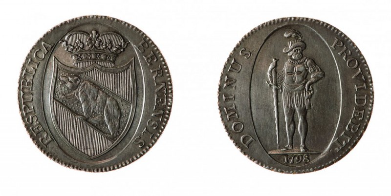 Svizzera 
Berna - Tallero 1798 - Diritto: stemma coronato - Rovescio: soldato s...