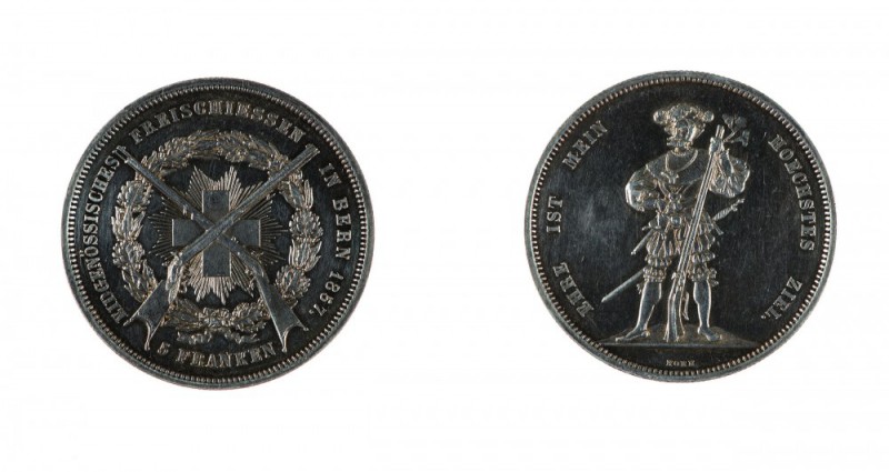 Svizzera 
Confederazione - Berna - 5 Franchi 1857 - Non comune - 5.195 esemplar...