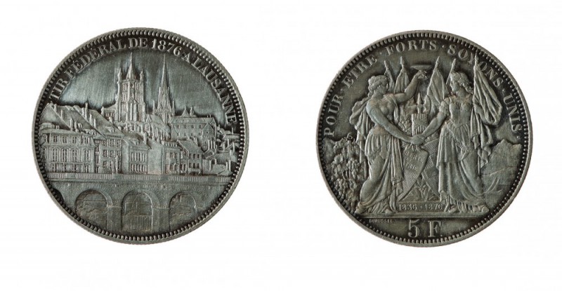 Svizzera 
Confederazione - Schutzenthaler - Losanna - 5 Franchi 1876 - Di quali...