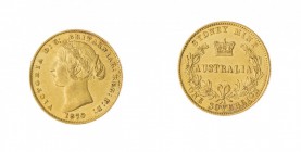 Australia 
Victoria (1837-1901) - Sovereign 1870 - Zecca: Sydney - Diritto: effigie giovanile della Regina a sinistra - Rovescio: due rami di alloro ...