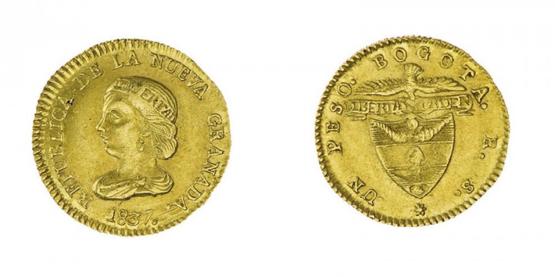 Colombia 
Repubblica di Nueva Granada (1837-1859) - 1 Peso 1837 - Zecca: Bogotà...