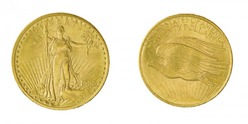 United States of America
20 Dollari “Saint Gaudens” 1908 “no motto” - Zecca: Fi...