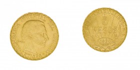 Uruguay 
Repubblica (dal 1825) - 5 Pesos 1930 - Zecca: Parigi - Non comune in questa conservazione (Friedb. n. 6) 300,00
