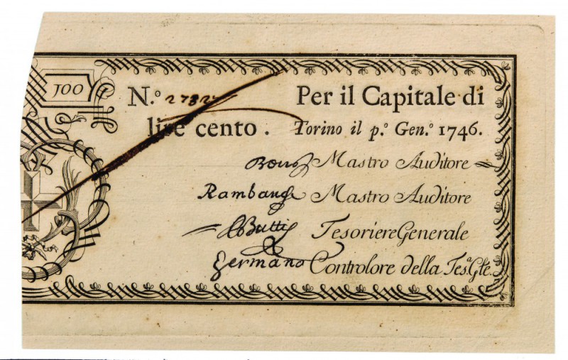 Biglietti di Credito verso le Regie Finanze di Torino Collezione Guido Crapanzan...