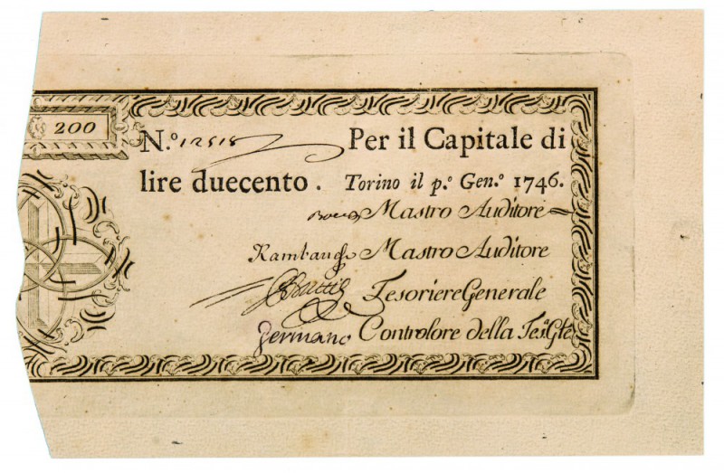 Biglietti di Credito verso le Regie Finanze di Torino Collezione Guido Crapanzan...