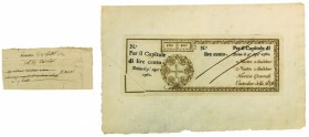 Biglietti di Credito verso le Regie Finanze di Torino Collezione Guido Crapanzano 
Biglietto da 100 Lire 1.4.1760 - Della massima rarità - Di alta qu...