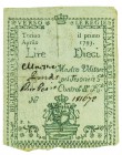 Biglietti di Credito verso le Regie Finanze di Torino Collezione Guido Crapanzano 
Biglietto da 10 Lire 1.4.1793 - Raro - Lieve restauro - Esemplare ...