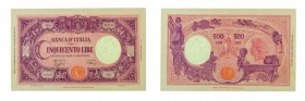 Regno d’Italia 
Biglietto di Banca da 500 Lire “Grande C” - D.M. 31.3.1943 - Pieghe a croce, ma di buona qualità generale (Bol. n. B39) (Gig. n. BI31...