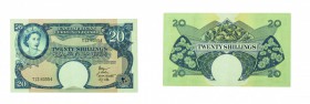 Europa e Oltremare 
East Africa - Elizabeth II (1952-1963) - 20 Shillings (1958-1960) - Leggera piega centrale ma carta ancora fresca - Raro in quest...