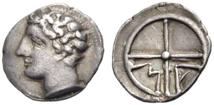 GALLIEN. MASSILIA (MARSEILLE). Obol, ca. 350-300 v. Chr. Jünglingskopf n.l. Rv. ...