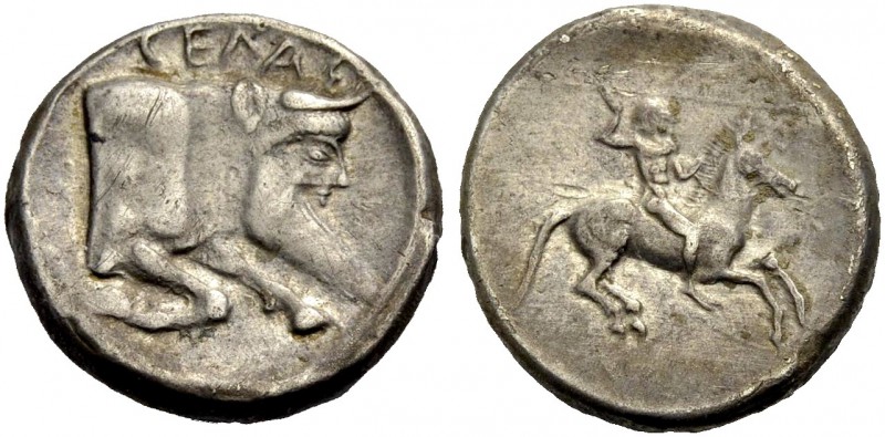 SIZILIEN. GELA. Didrachmon, 490-475 v. Chr. Nackter Reiter im Galopp n.r., mit d...