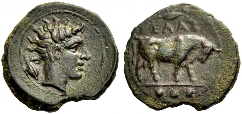SIZILIEN. GELA. Trias, Bronze, 420-405 v. Chr. ΓΕΛΑΣ Stier mit gesenktem Kopf n....
