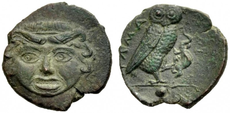 SIZILIEN. KAMARINA. Onkia, Bronze, 420-405 v. Chr. Gorgoneion. Rv. KAMA (rückl.)...