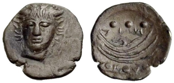 SIZILIEN. KAMARINA. Litra, 413-410 v. Chr. Frontaler Kopf eines jugendl. Flussgo...