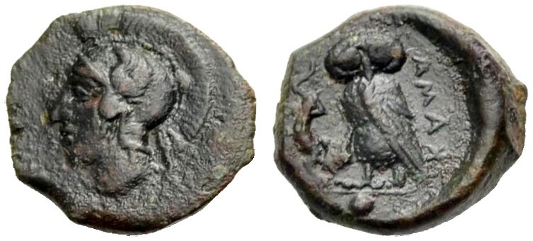 SIZILIEN. KAMARINA. Onkia, Bronze, 410-405 v. Chr. Kopf der Athena n.l. in einem...