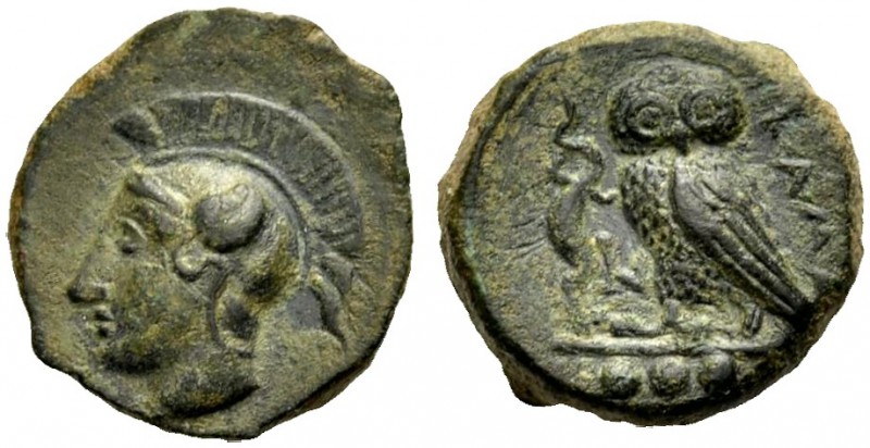 SIZILIEN. KAMARINA. Tetras, Bronze, 410-405 v. Chr. Athenakopf im Helm n.l. Rv. ...