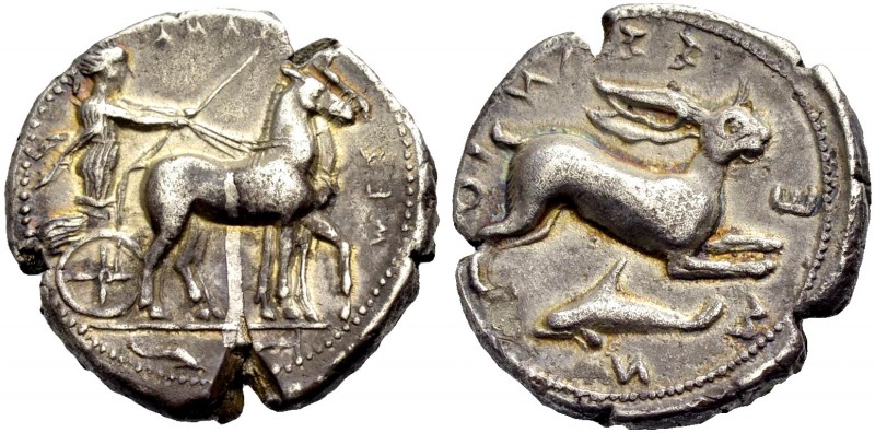 SIZILIEN. MESSANA. Tetradrachmon, 420-413 v. Chr. Die Nymphe Messana eine Maulti...