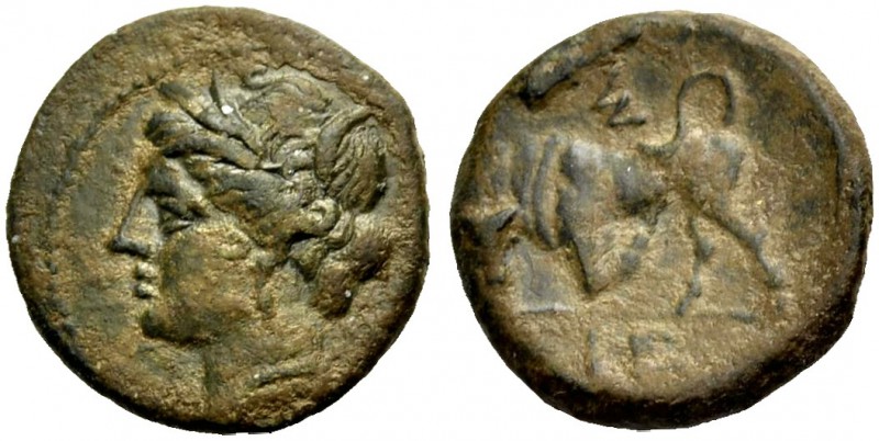 SIZILIEN. SYRAKUS. Bronze, 275--269/65 Kopf der Persephone mit Ährenkranz n.l. R...